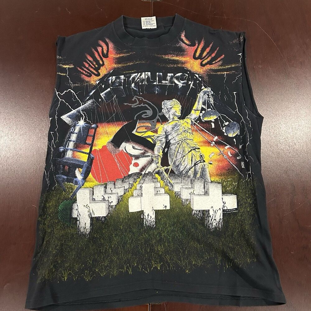 VTG Metallica 1991 Concert T-Shirt Cut Off Sleeves Brockum Tag Size L